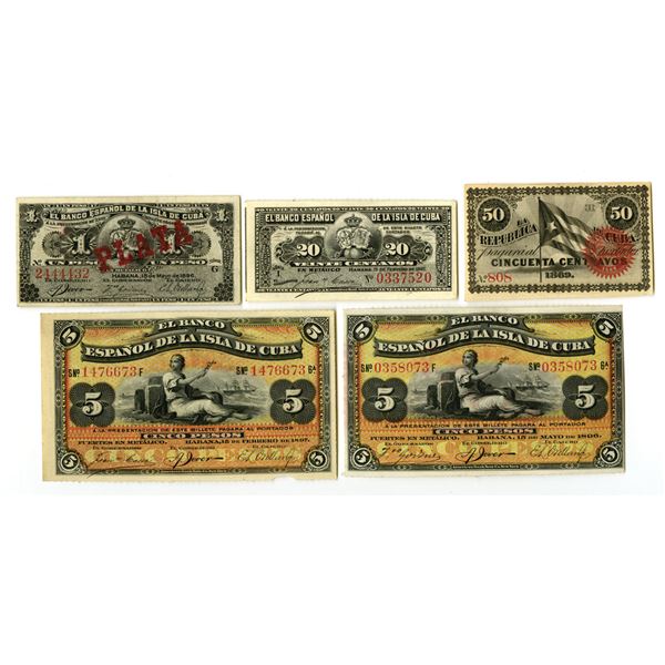 Cuba. Banco Espanol de la Isle de Cuba & Republica de Cuba, 1896 to 1897, Issued Banknote Collection