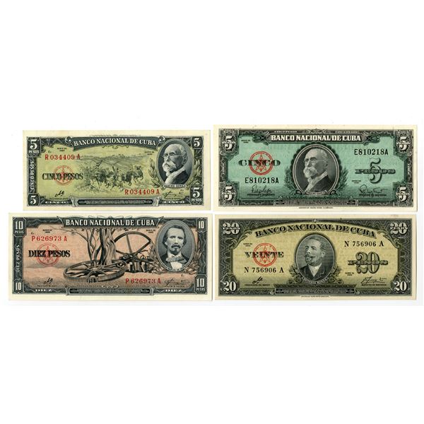 Cuba. Banco Nacional de Cuba, 1960, Issued Banknote Quartet.