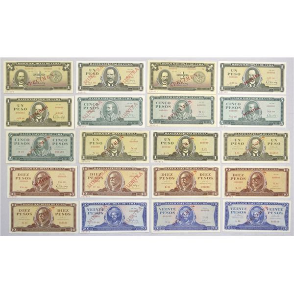 Cuba. Banco Nacional de Cuba, 1961 to 1989, Specimen Banknote Assortment.