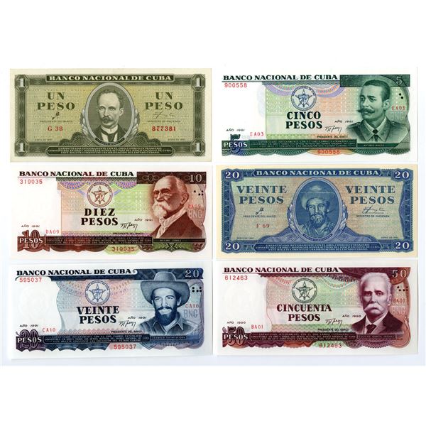 Cuba. Banco Nacional de Cuba, 1961 to 1991, Issued Banknote Assortment.