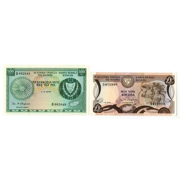 Cyprus. Central Bank of Cyprus, 1979, Issued Banknote Pair.