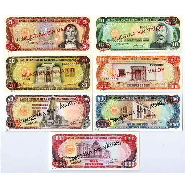 Dominican Republic. Banco Central de la Republica Dominicana, 1987 to 1991, Specimen Banknote Assort