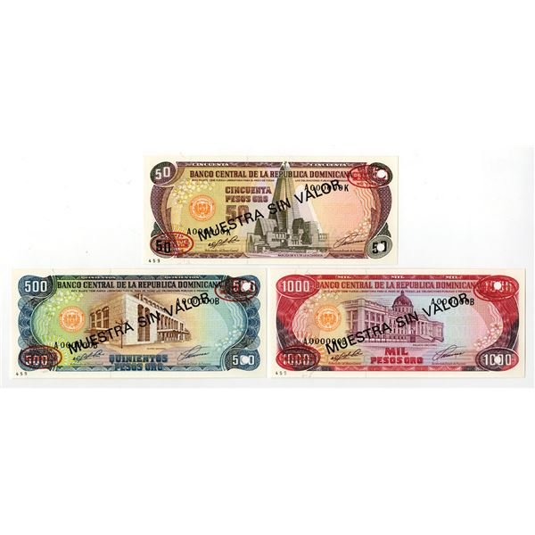 Dominican Republic. Banco Central de la Republica Dominicana, 1991, Specimen Banknote Trio.