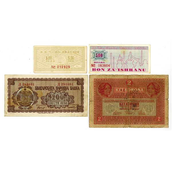 Eastern European Quartet of Issued Banknotes and Scrip Notes, 1919 to 1947