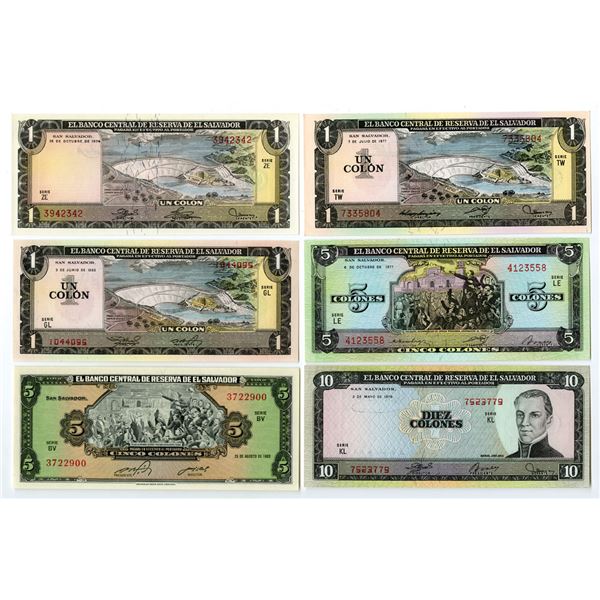 El Salvador. Banco Central de Reserve de El Salvador, 1974 to 1983, Issued Banknote Assortment.
