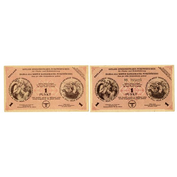 Estonia. Nazi Occupation WWII, 1945, Issued Banknote Pair.