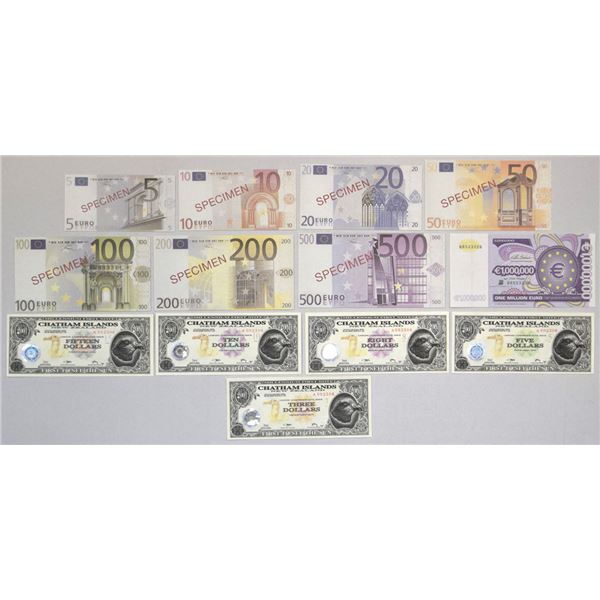Euro Specimen & Chatham Islands Fantasy Note Collection, 2000 to 2001.