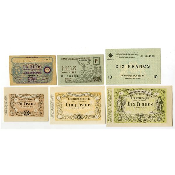 France. Franco-Prussian War Decrombecque, 1870 and Various War Emergency Scrip Notes to 1948.
