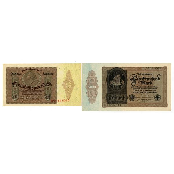 Germany. Republic Treasury Notes, 1922 to 1923, Issued Banknote Pair.