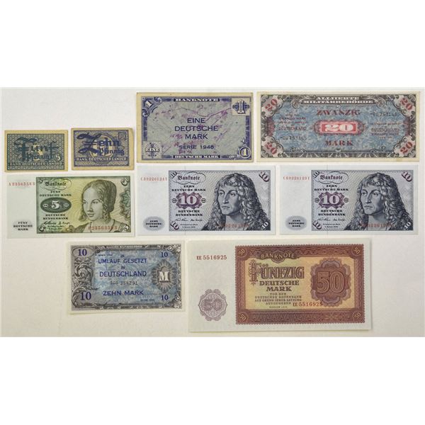 Germany. West and East German Assortment of Issued Banknotes, 1944 to 1955