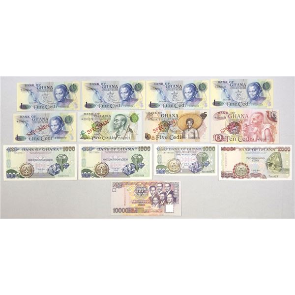 Ghana. Bank of Ghana, 1976 to 2002, Specimen and Issued Banknote Assortment.