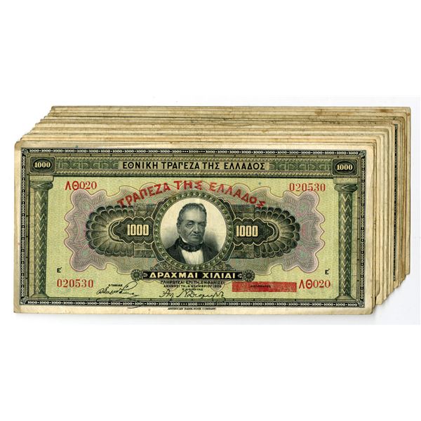 Greece. Bank of Greece, ND (Old Date 1926), 1000 Drachmai, P-100  Issued Lot of 18 Notes