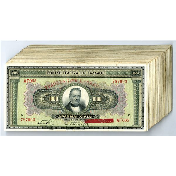 Greece. Bank of Greece, 1926, 1000 Drachmai, P-100, Issued Banknote Group of 80+ Notes.