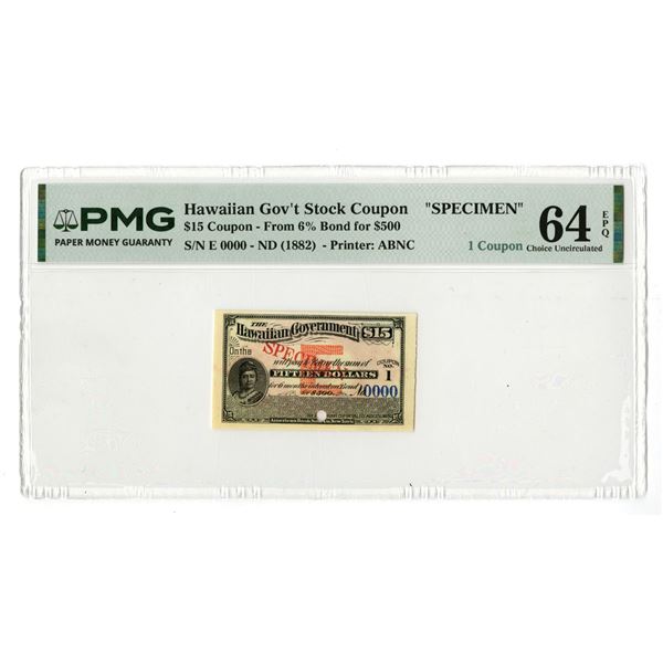 HI. Hawaiian Government, ND (1882), Specimen  Serial #1 Bond Coupon.