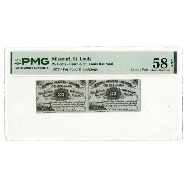 MO. Cairo & St. Louis Railroad Company, 1877, Issued Uncut Pair of Obsolete Scrip Notes for Food & L