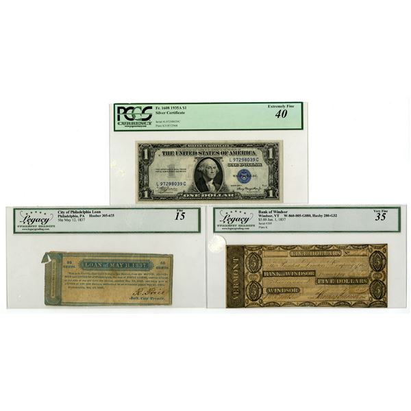 Obsolete and Issued American Banknote Trio, 1837 to 1935.