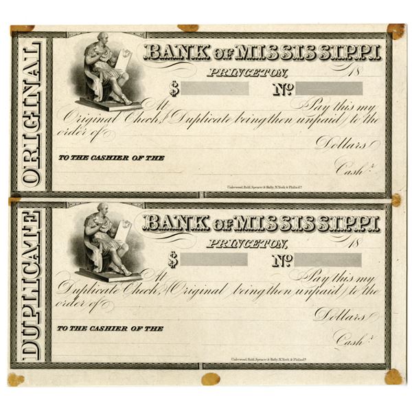 MS. Bank of Mississippi, 18xx (ca.1830s), Uncut Pair of Proof Original & Duplicate Drafts
