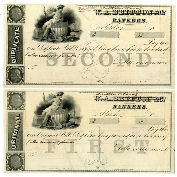 MS. W.A. Britton & Co., ND (1850s to 1896s), Specimen Bill of Exchange Pair Used as Models for Name 