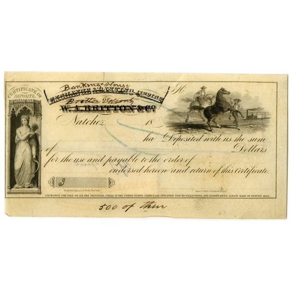 MS. W.A. Britton & Co., Used as A Model for Name Change to Britton & Koontz, 18xx, ca.1830-40s, Proo