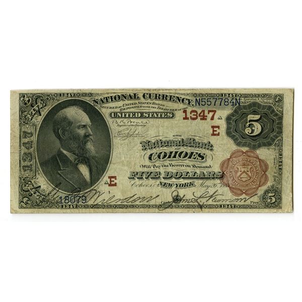 NY. National Bank of Cohoes, New York. $5, Series of 1882, Ch# E-1347, Issued Banknote.