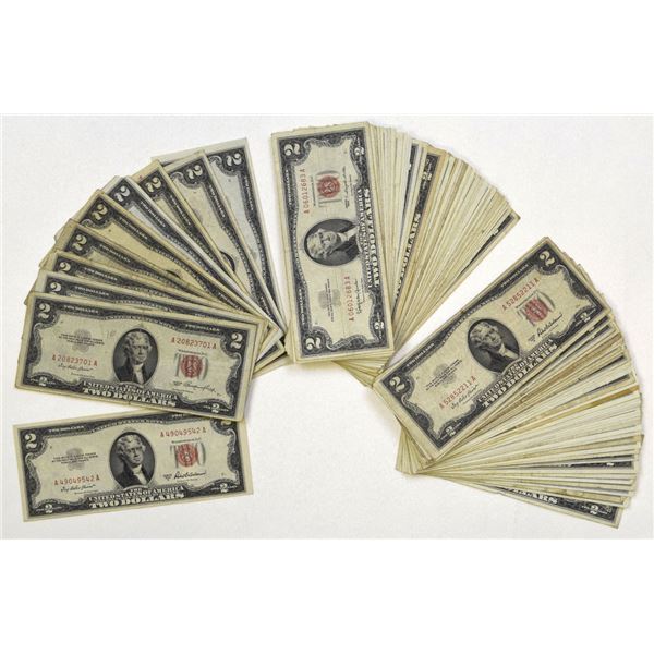 U.S. Legal Tender Note, $2, Series 1953 to Series 1963A, Issued Banknote Assortment.