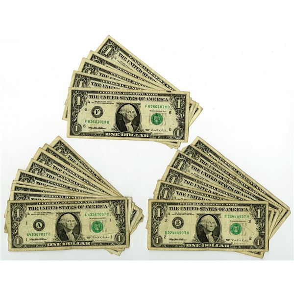 U.S.,  F.R.N., $1, Series 1995, Issued Banknote Assortment.