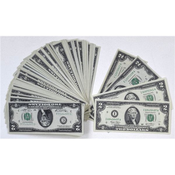 U.S. F.R.N., $2, Series 1976 & Series 2003, Issued Banknote Assortment.