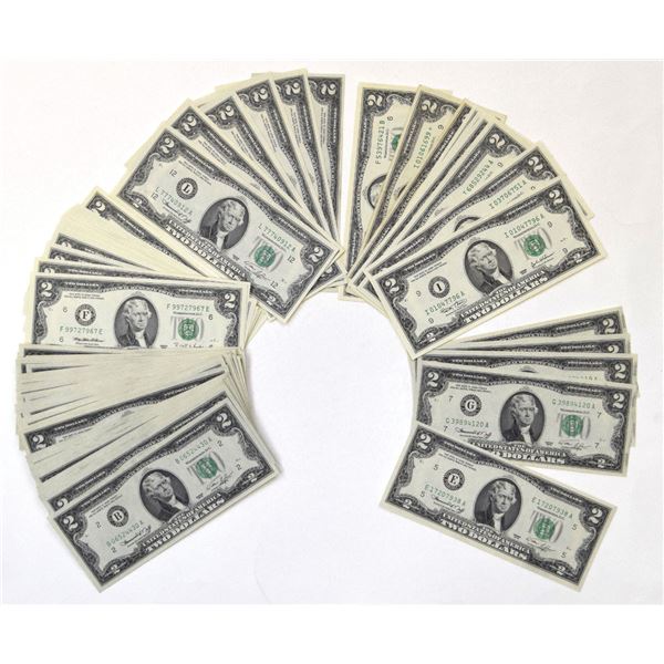 U.S. F.R.N., $2, Series 1976 to Series 2003, Issued Banknote Assortment.