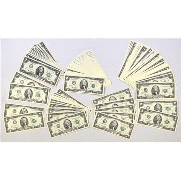 U.S. F.R.N., $2, Series 1976 to Series 2009, Issued Banknote Assortment.