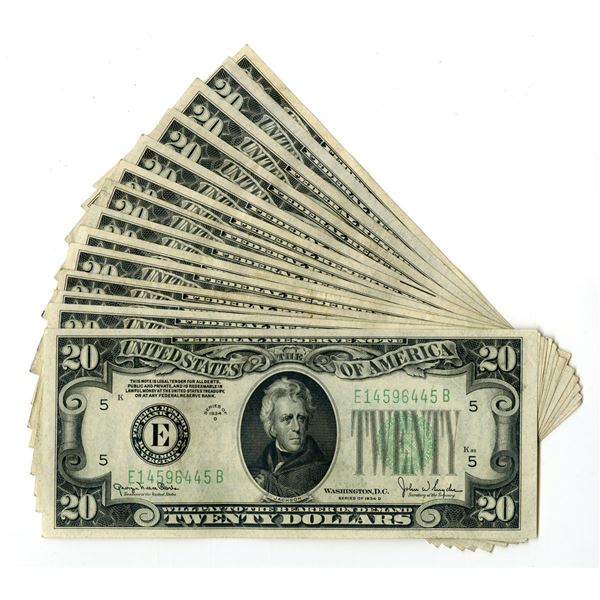 U.S.,  F.R.N., $20, Series of 1934B to Series of 1934D, Issued Banknote Assortment.