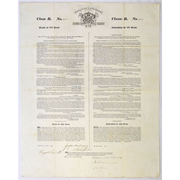 Honduras. Poyaisian Land Grant, 1834, Class B Grant for 500 Acres, I/U Signed by Sir Gregor MacGrego