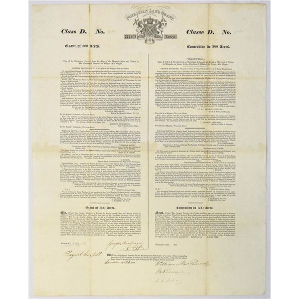 Honduras. Poyaisian Land Grant, 1834, Class D Grant for 300 Acres, I/U Signed by Sir Gregor MacGrego