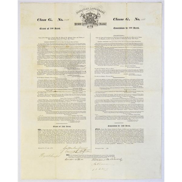 Honduras. Poyaisian Land Grant, 1834, Class G Grant for 100 Acres, I/U Signed by Sir Gregor MacGrego
