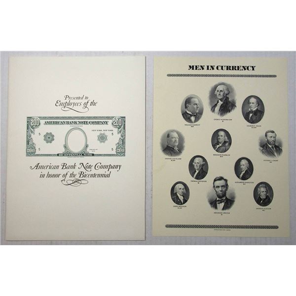 ABNC Employee Bicentennial Presentation Souvenir Card Folder and Cards, 1976.