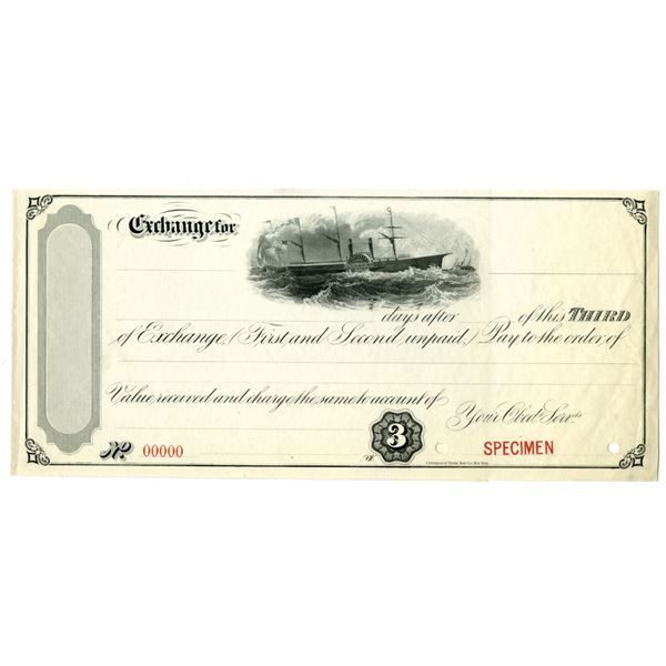 New York, NY. Continental Bank Note Co. "Exchange for", Generic Third Bill of Exchange Specimen, c.1