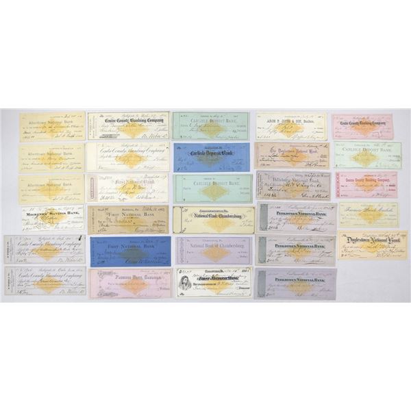 PA. Pennsylvania Bank Check Assortment, 1876 to 1899, All With RN-G1 Imprinted Revenues.