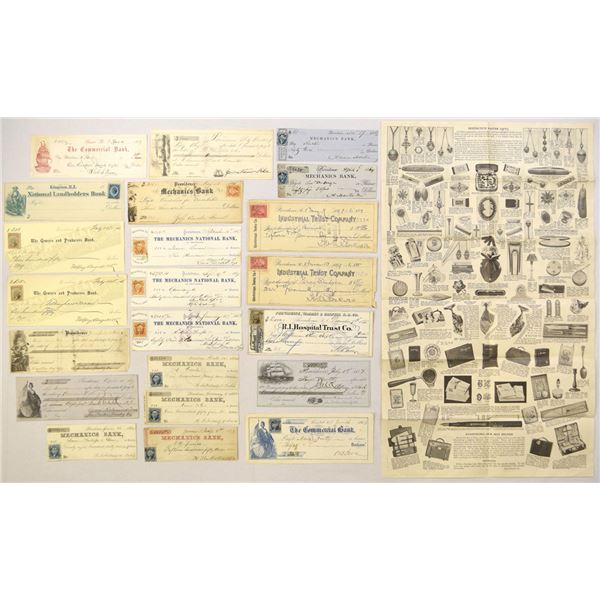 RI. Rhode Island Banking and Commercial Check Assortment, 1857 to 1917.