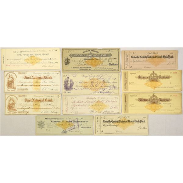 VT. Vermont National and Savings Banks with RN-G1 and RN-X Revenue Imprints, 1869 to 1900, Check & D