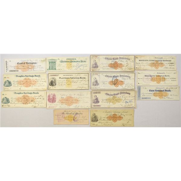 VA. Virginia Check and Draft Assortment with RN-B, C & D Imprinted Revenues in Various Colors, 1869 