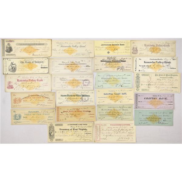 WV. West Virginia Bank and Treasury Check Assortment, 1869 to 1901, with RN-C, F, G & X Imprinted Re