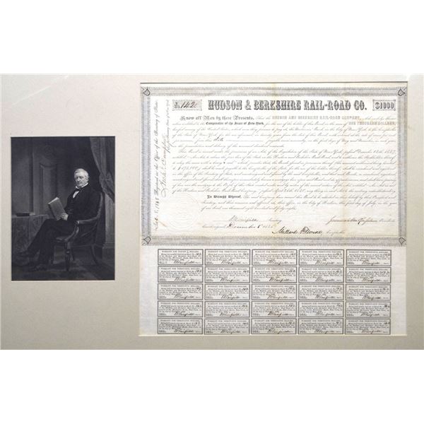 NY. Hudson & Berkshire Rail-Road Co., 1848, I/U Framed Bond signed by President Millard Filmore.