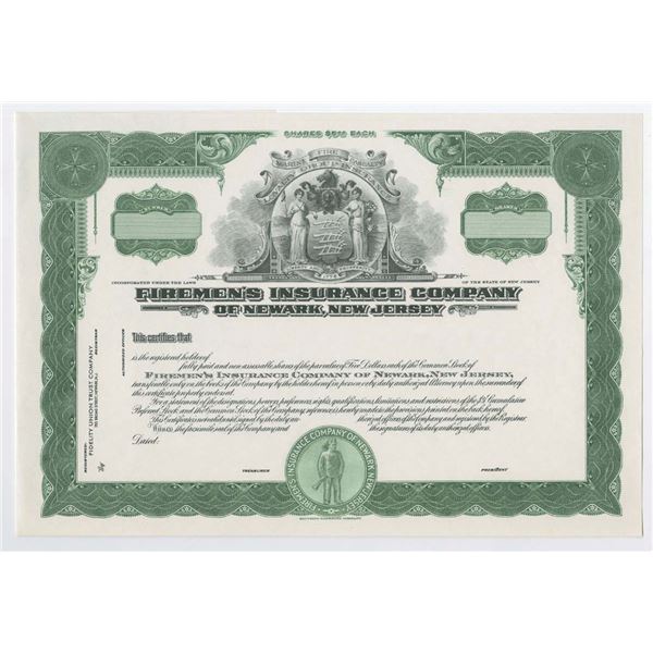 NJ. Firemen's Insurance Co., ca.1910-1930 Proof Stock Certificate