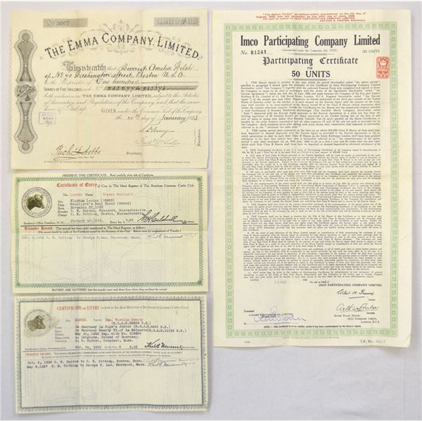 Great Britain and Massachusetts. Livestock Registry, British Finance & Mining Certificate Assortment