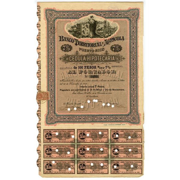 Puerto Rico. Banco Territorial y Agricola de Puerto Rico, 1895, I/C Bond.
