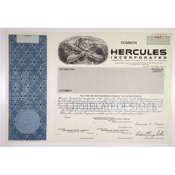 DE. Hercules Inc., 1980 Specimen Stock Certificate
