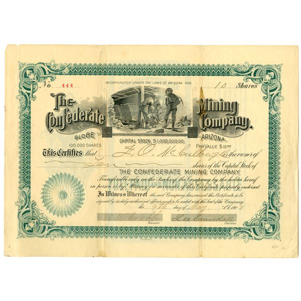AZ. Confederate Mining Co., 1903, I/U Stock Certificate.