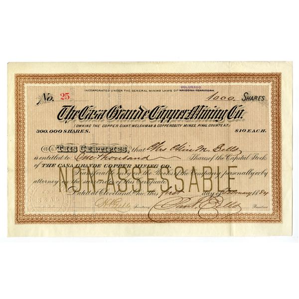 AZ Territory. Pablo Verde Gold and Silver Mining Co., 1884, I/U Stock Certificate.