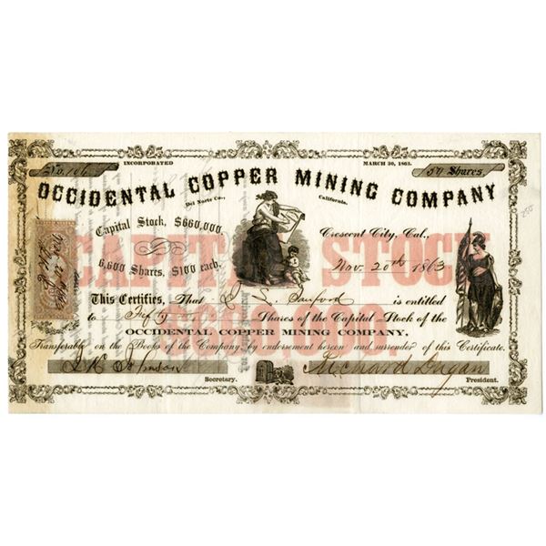 CA. Occidental Copper Mining Co., 1863, I/U Stock Certificate.