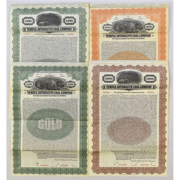DE. Temple Anthracite Coal Co., 1924, Specimen Bond Quartet.
