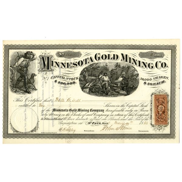 MN. Minnesota Gold Mining Co., 1866, I/U Stock Certificate.